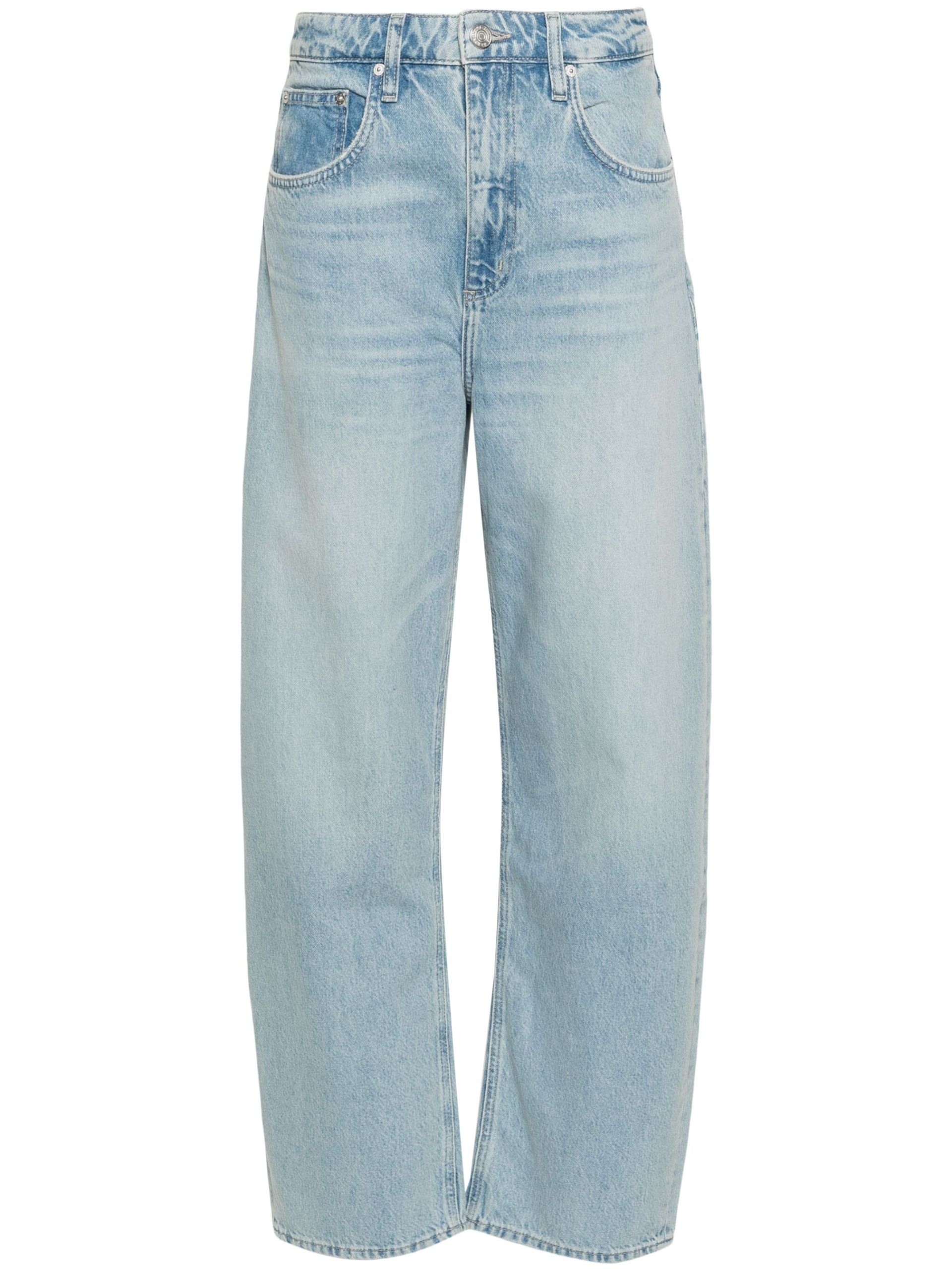 Blue Long Barrel Grind Hem Tapered Jeans - 1