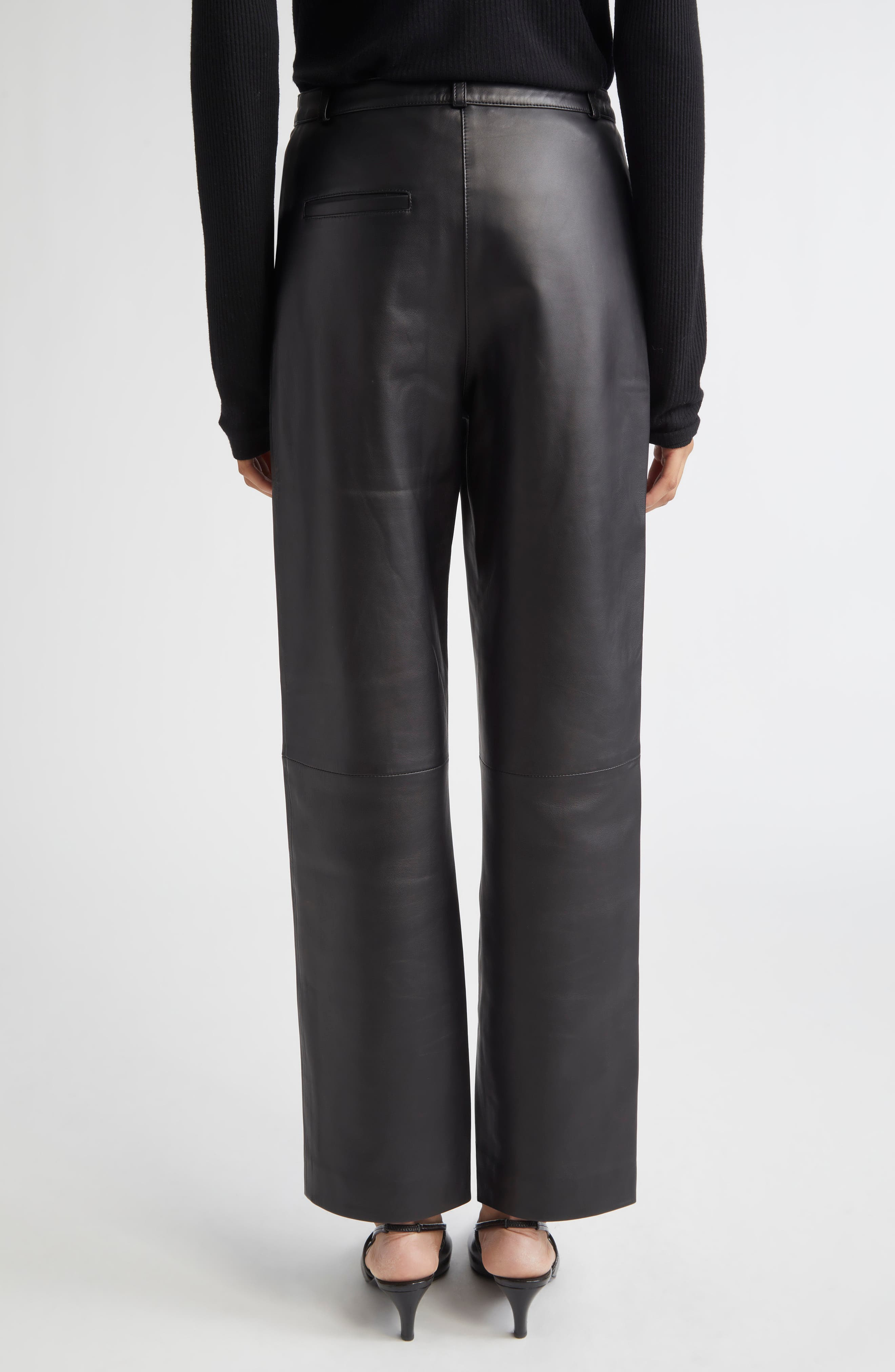 LOULOU DE SAISON Cobe Lambskin Leather Straight Leg Pants in Black at Nordstrom - 3
