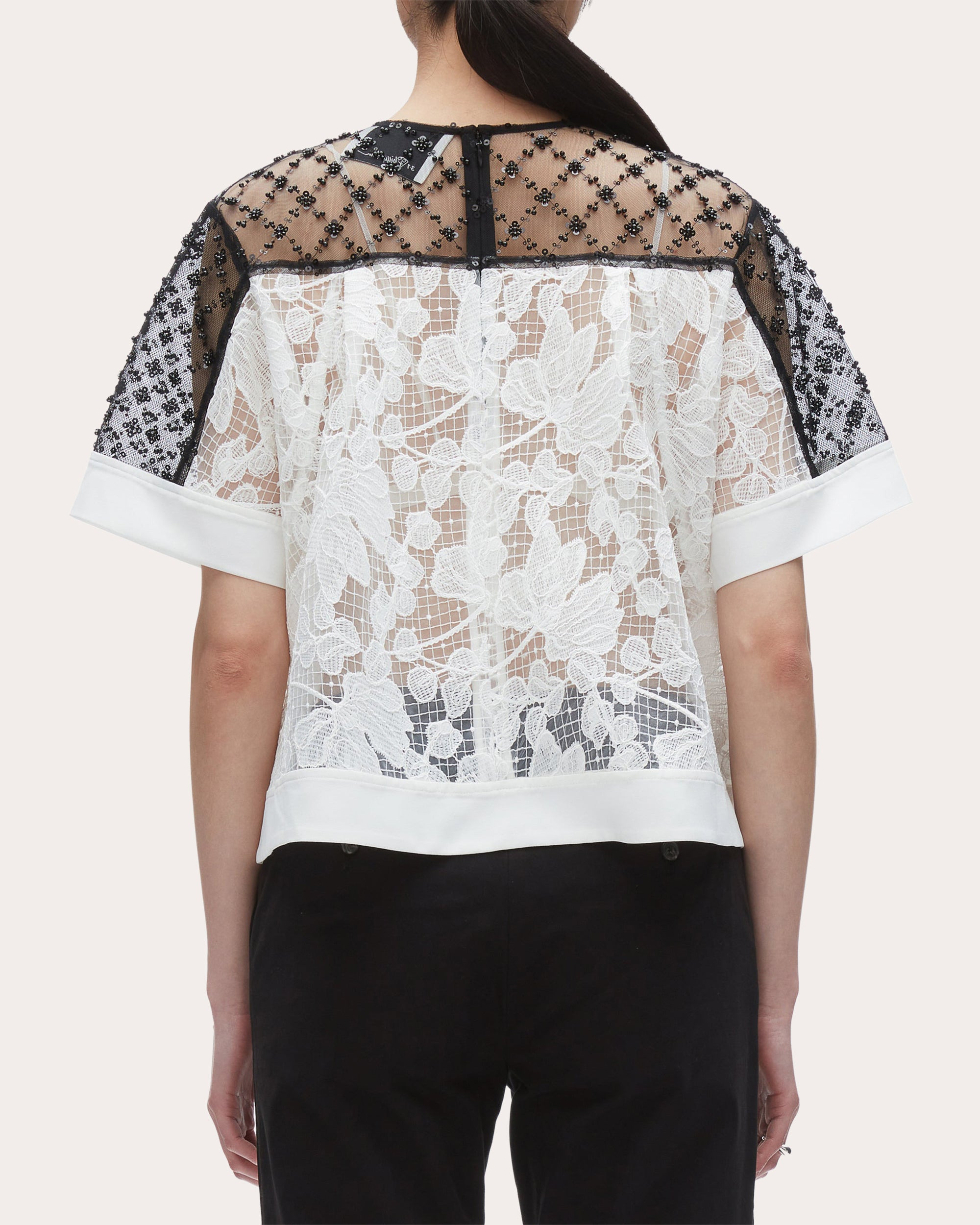 Embellished Floral Lace Organza Top - 3