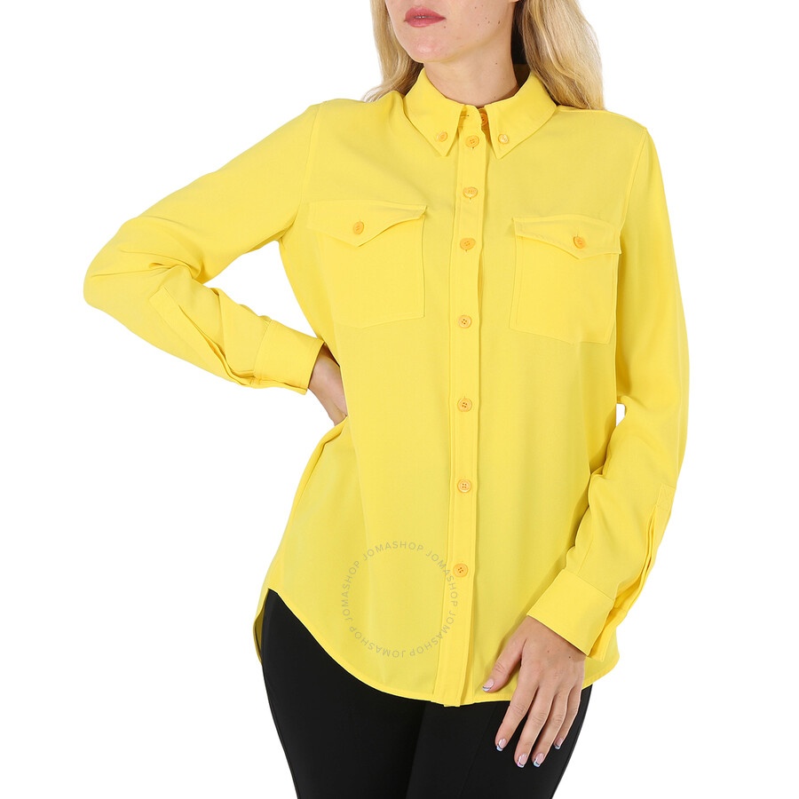 Burberry Ladies Pale Tulip Yellow Long-Sleeve Button-Down Classic Shirt - 3