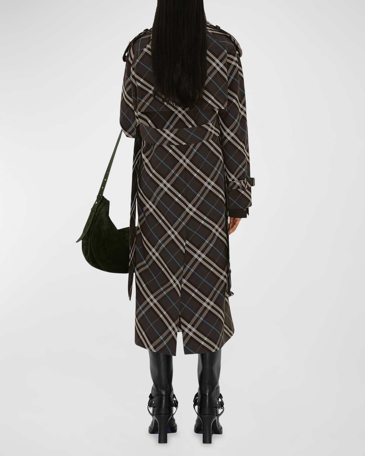 Snug Check-Print Long Trench Coat - 4