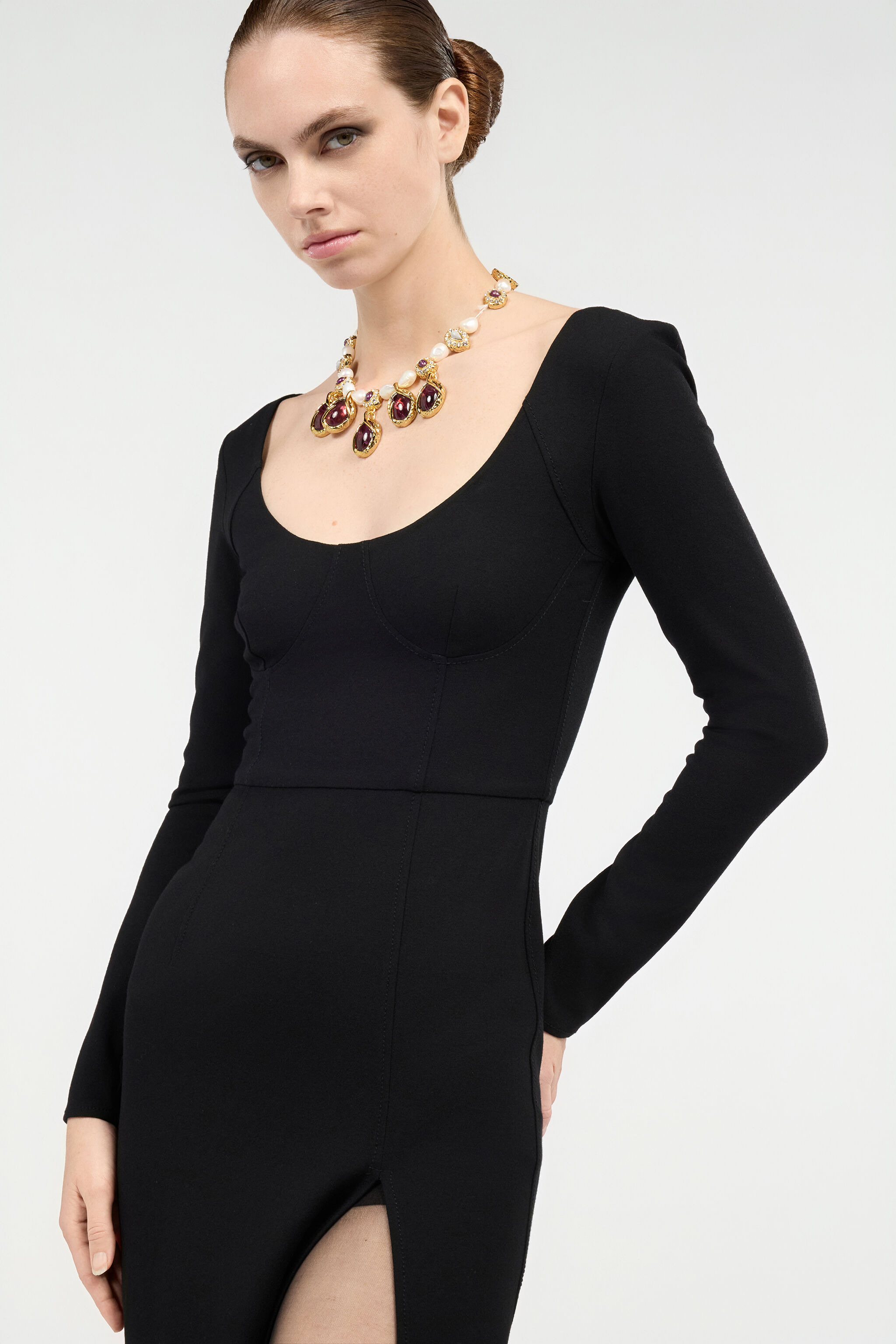 Black Midi Dress With Slit - 6