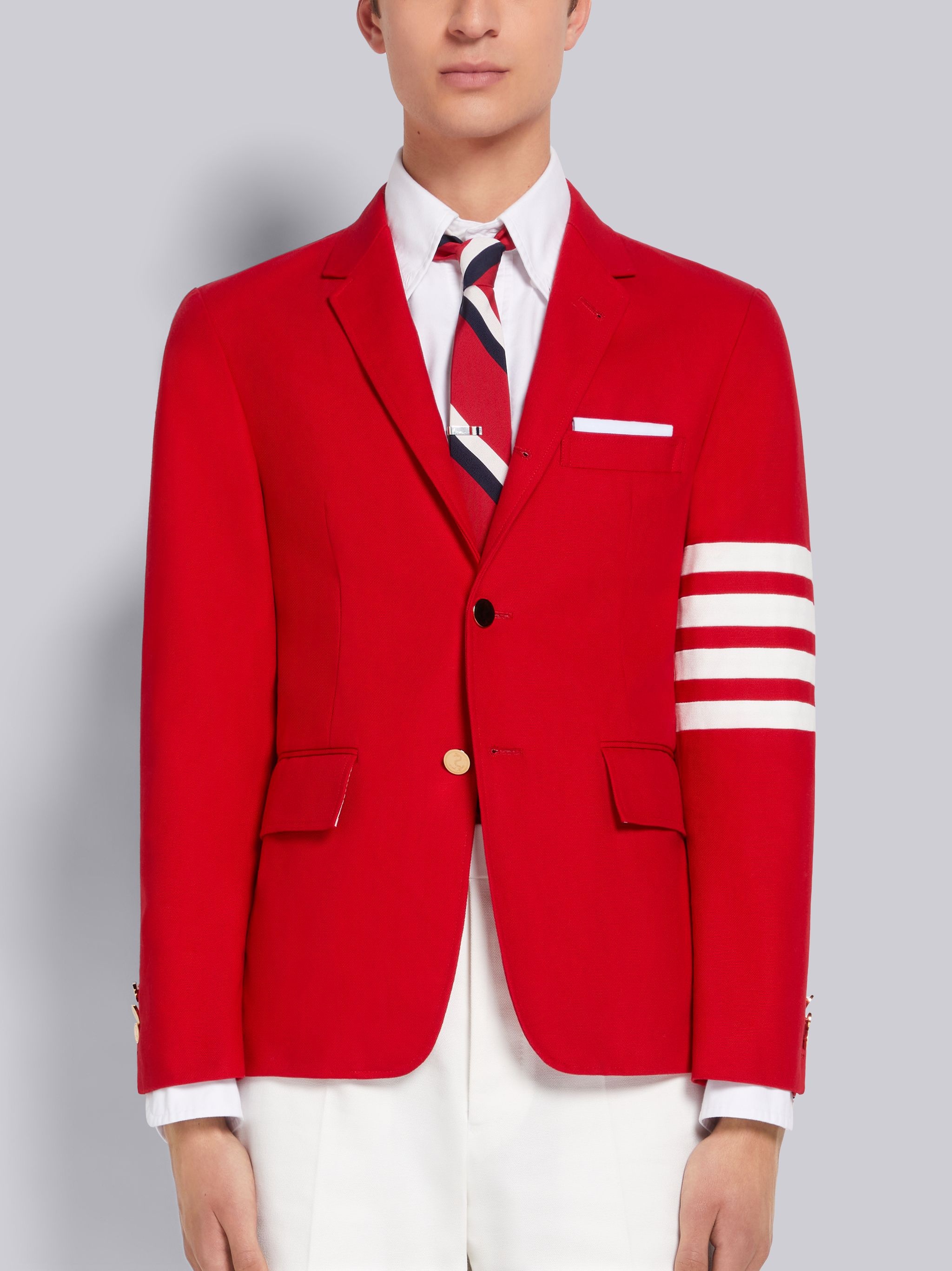 Red Cotton Canvas 4-Bar Unconstructed Classic Sport Coat - 1