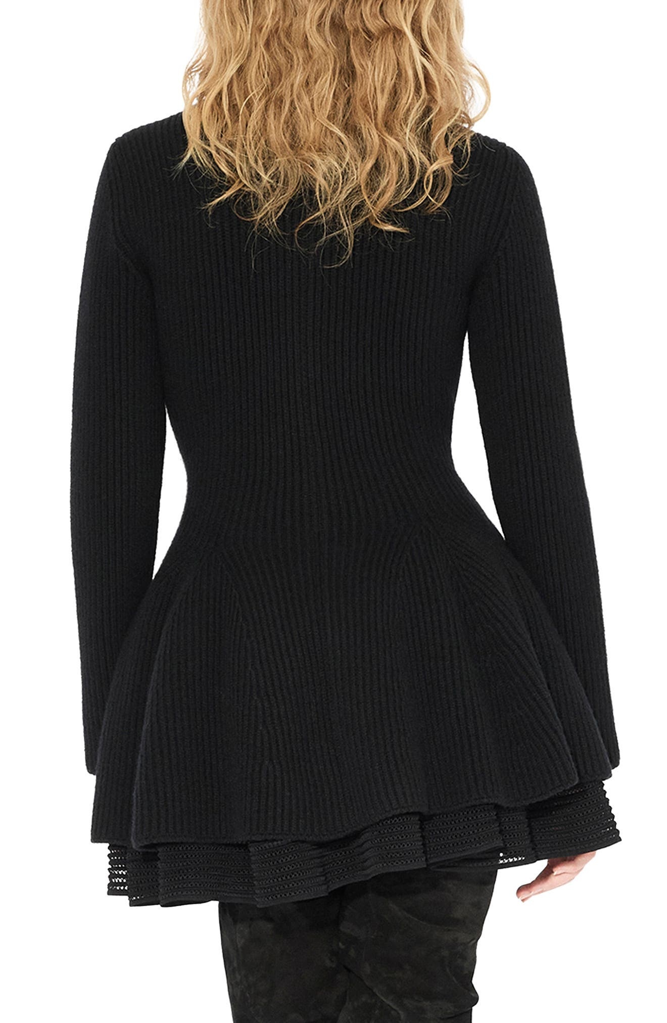 Alaïa Rib Wool & Cashmere Peplum Cardigan in Noir Alaia at Nordstrom - 2