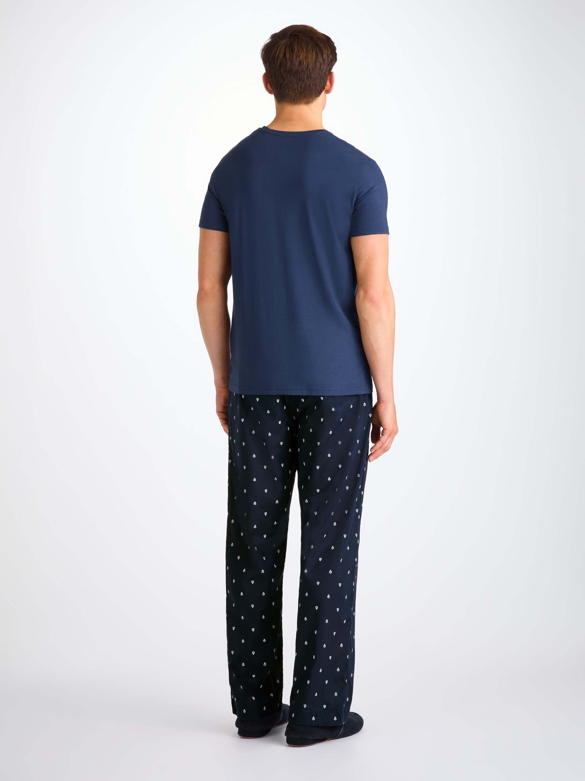 Men's Lounge Pants Cotton Batiste Navy Paisley Motif - 4