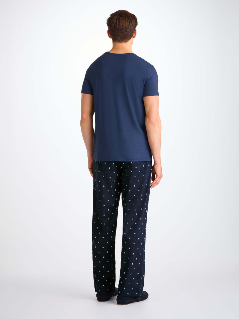 Men's Lounge Pants Cotton Batiste Navy Paisley Motif 4