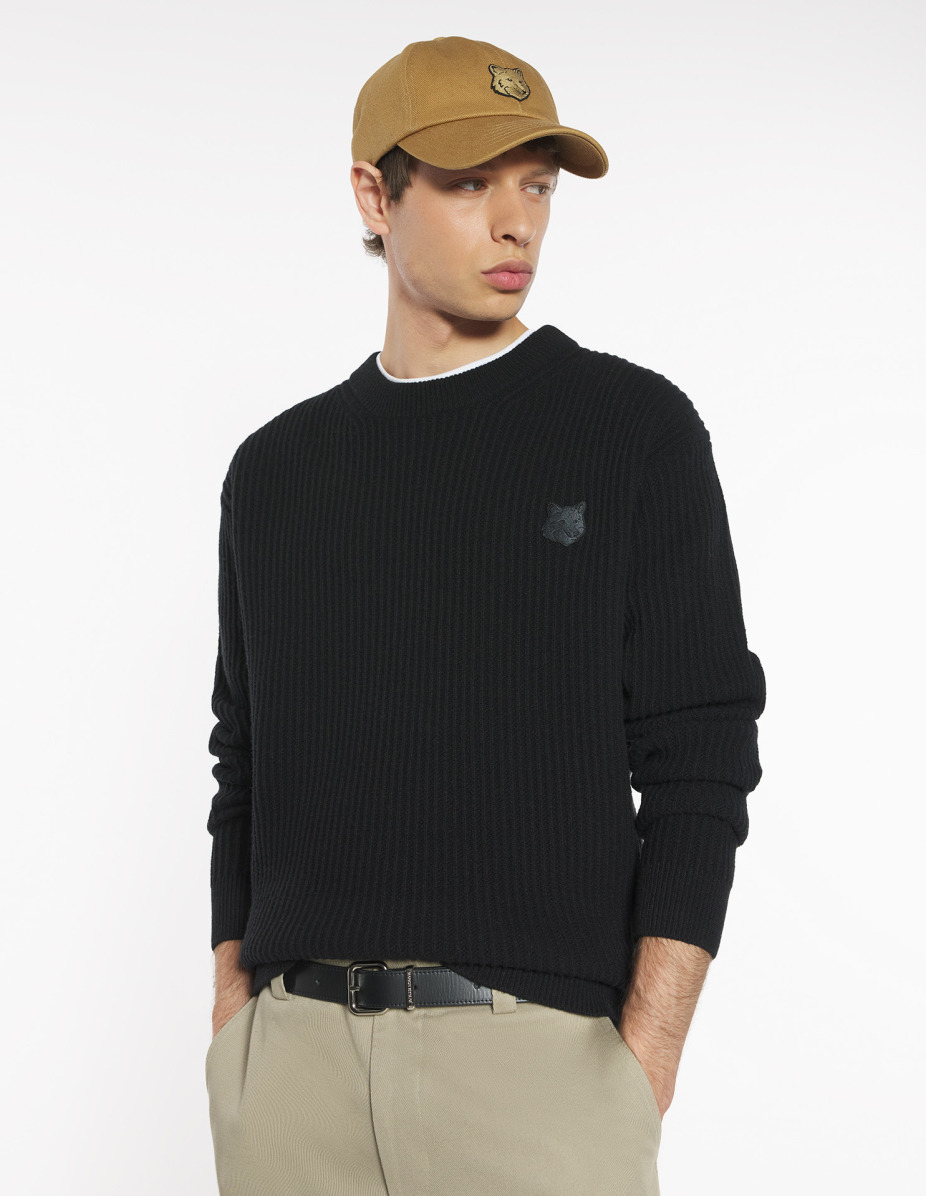 FOX HEAD WOOL RIBBED JUMPER - 3