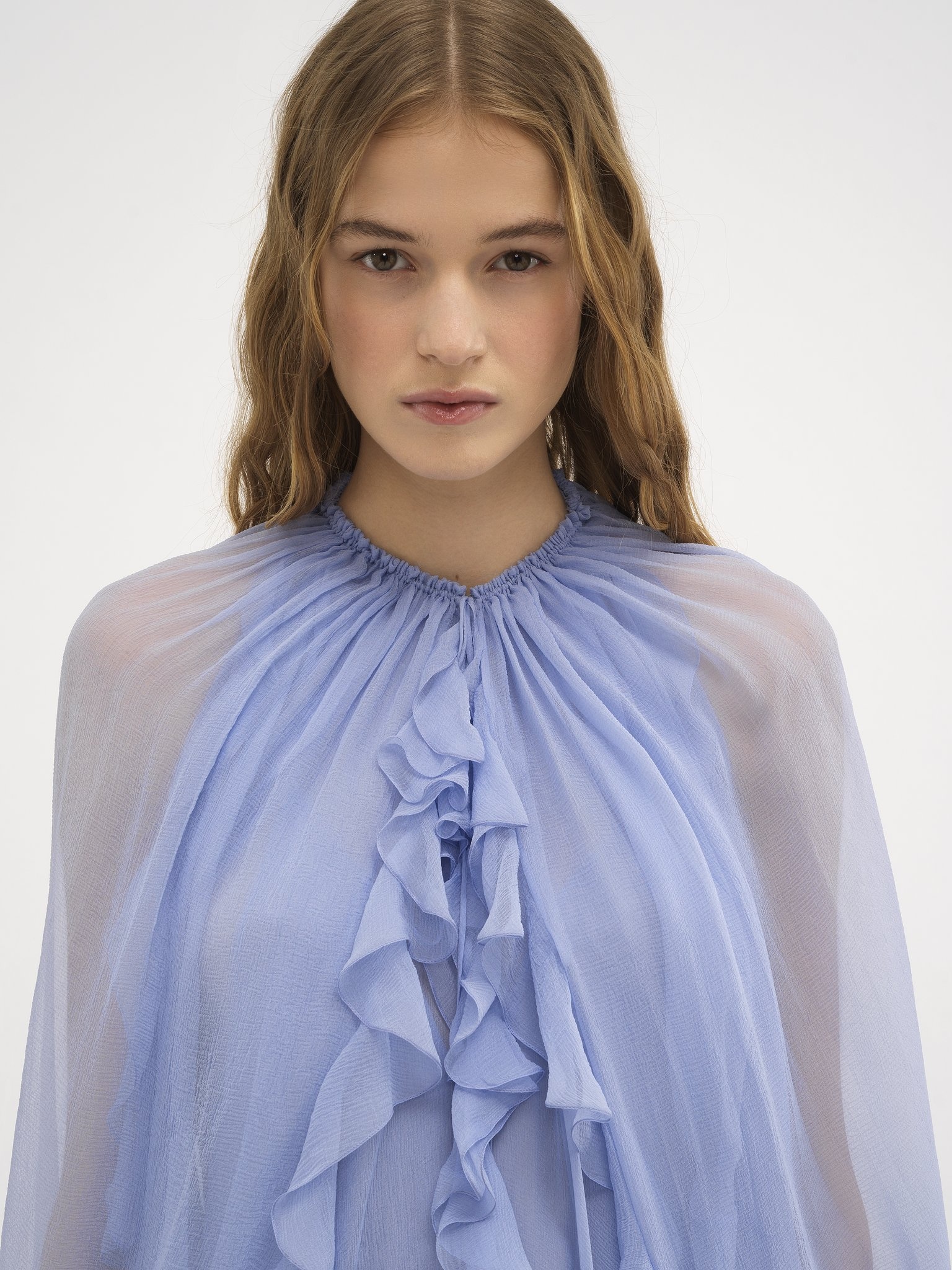 LONG CAPE DRESS IN SILK MOUSSELINE - 7
