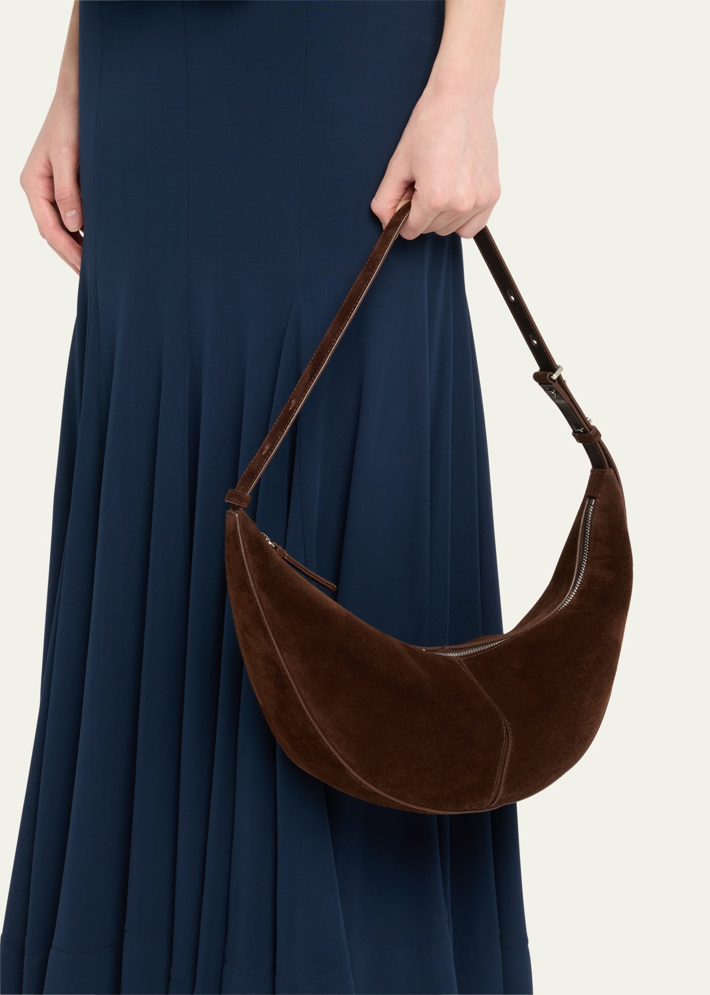 Slide Zip Suede Shoulder Bag - 2