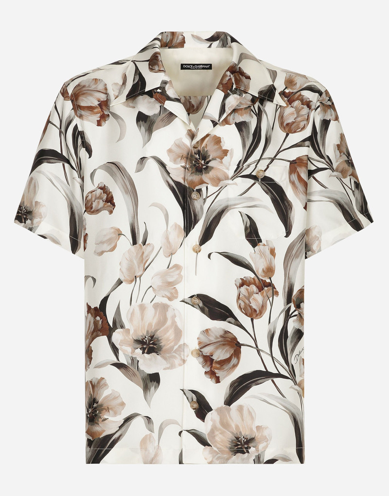 Silk Hawaiian shirt with tulip print 1