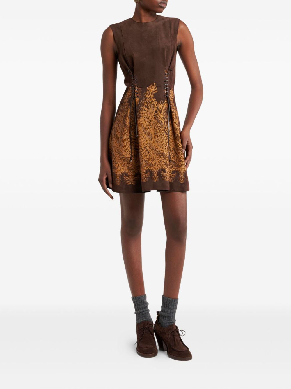 lace-up paisley-print mini dress - 2