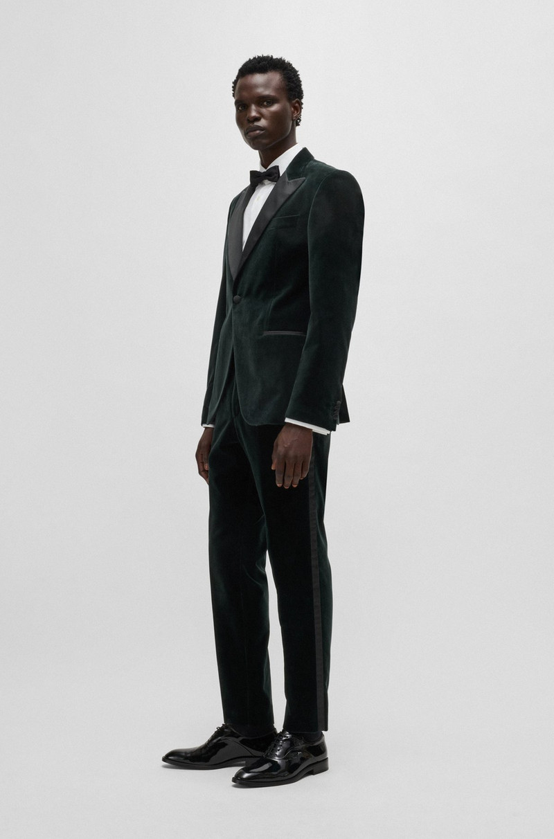 BOSS SLIM-FIT TUXEDO TROUSERS IN COTTON VELVET outlook