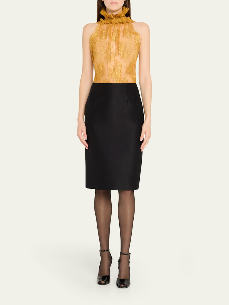 SAINT LAURENT Sleeveless High-Neck Lace Bodysuit outlook