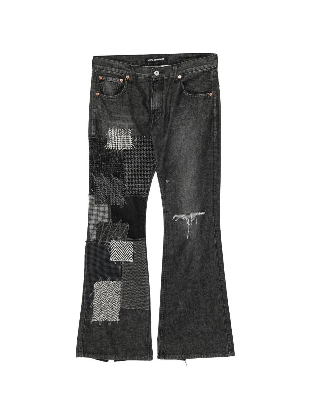patchwork distressed jeans - 1