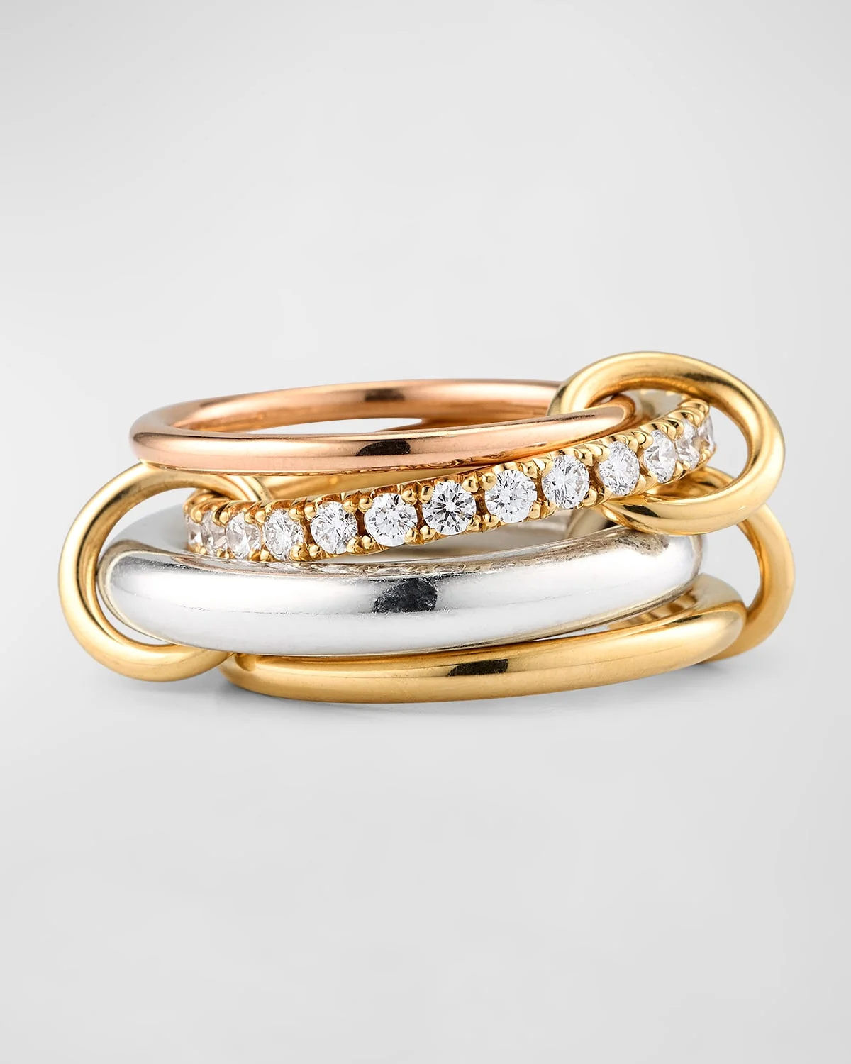 18K Mixed Gold and Sterling Silver 4-Band Ring with Diamonds - 1