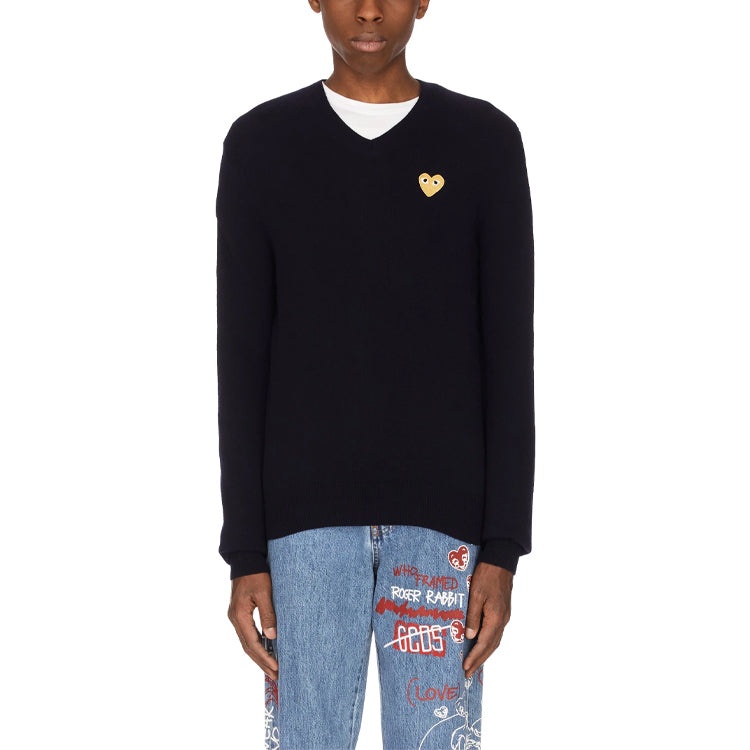 COMME des GARCONS PLAY V-Neck Pullover Gold Emblem 'Black' AZ-N048-051-2 - 4