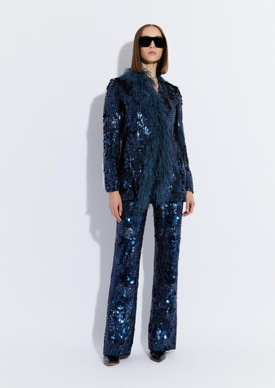 LAPOINTE Patchwork Sequin Collarless Blazer With Feathers outlook