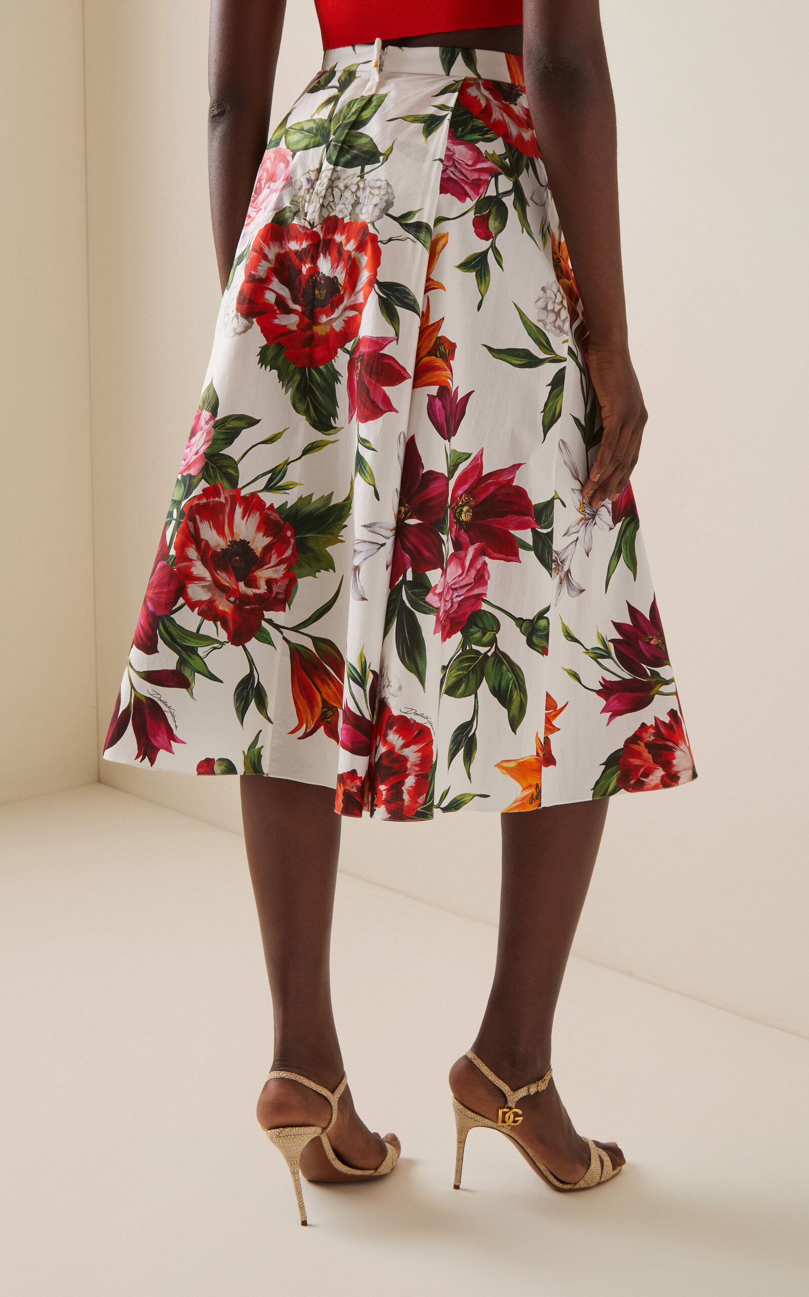 Floral-Printed Cotton Poplin Midi Skirt floral - 4