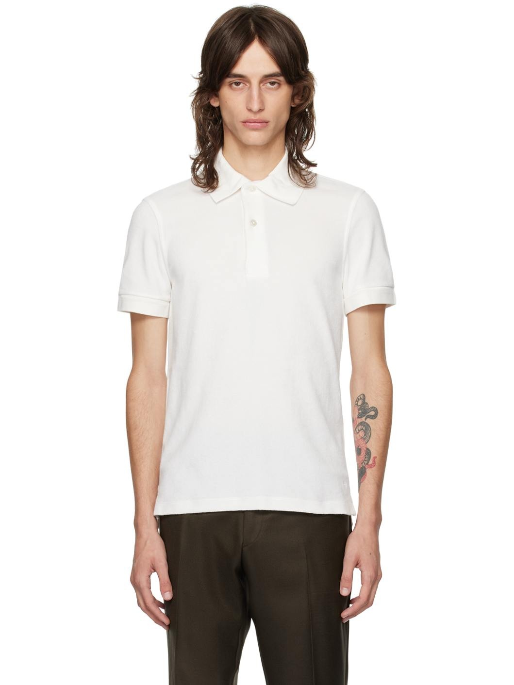 White Towelling Polo - 1
