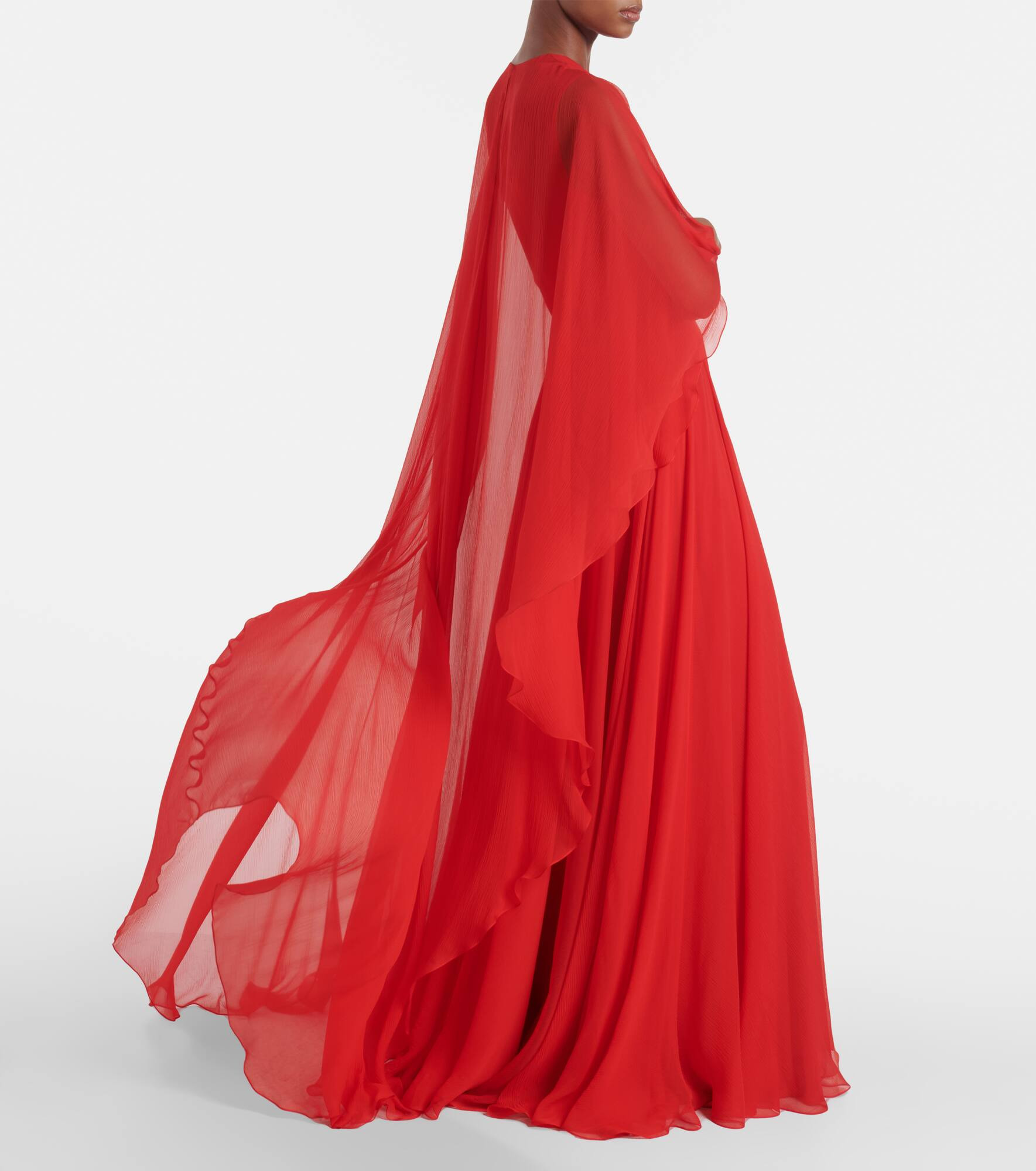 Caped draped silk chiffon gown - 6