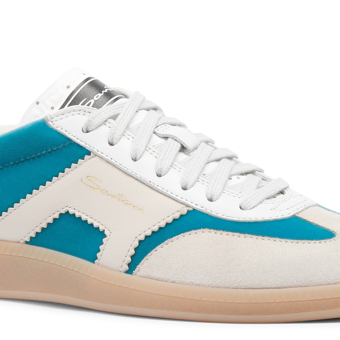 Women's light blue and beige velvet, suede and leather DBS Oly sneaker - 6