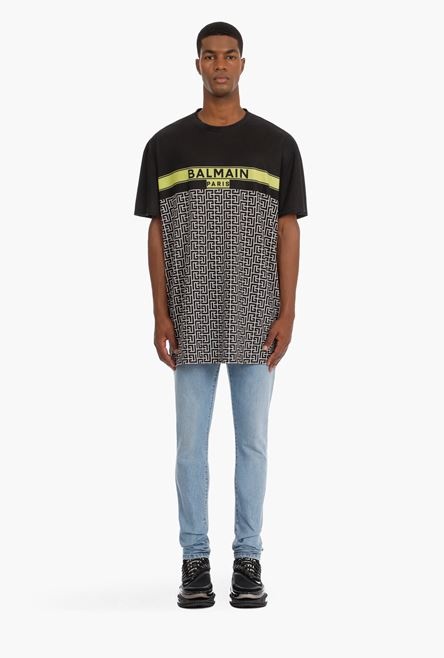 Bicolor Balmain monogram and logo print cotton T-shirt - 4