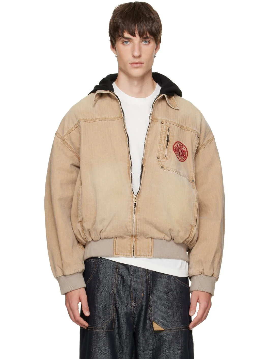 Tan Hooded Herringbone Jacket - 1