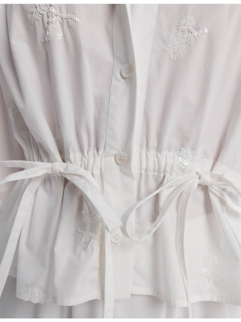 Floral-Embroidered Tie-Waist Cotton-Blend Shirt - 6
