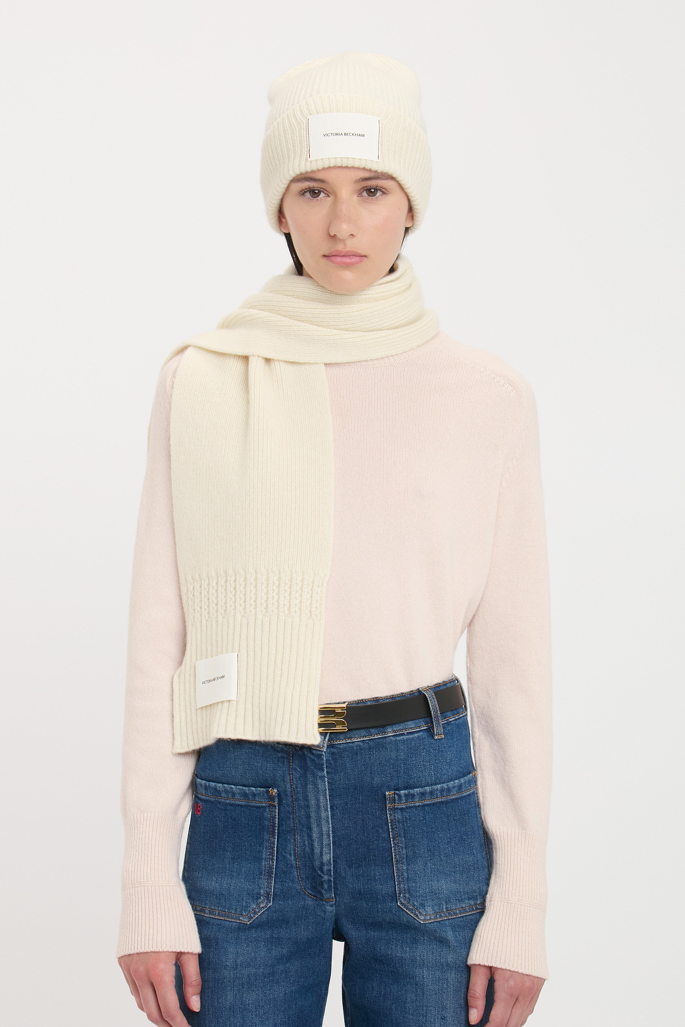 Logo Patch Scarf In Ivory-Camel - 3