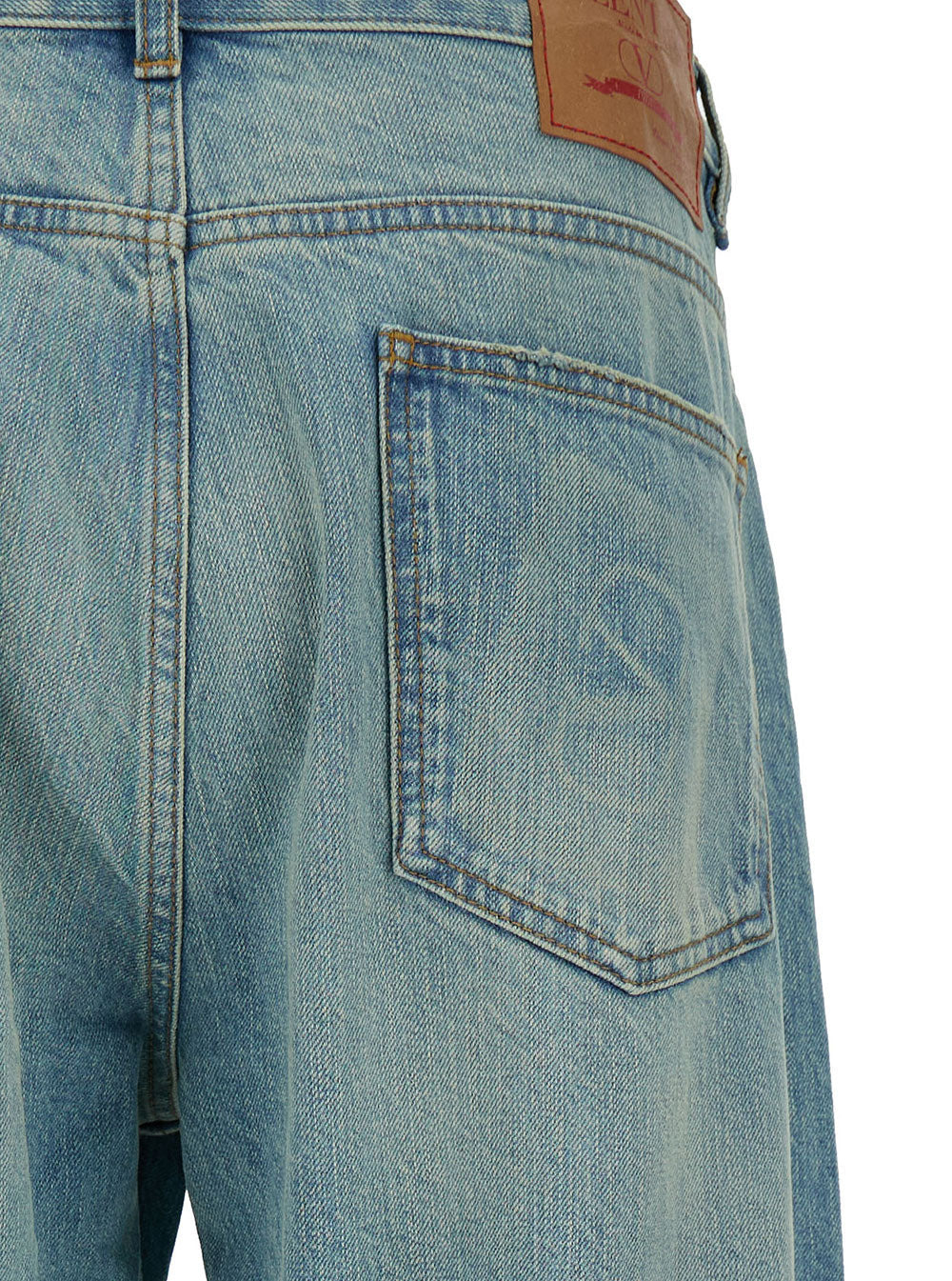 Valentino Men Light Blue Oversized Jeans With Logo Patch In Denim Man - 3
