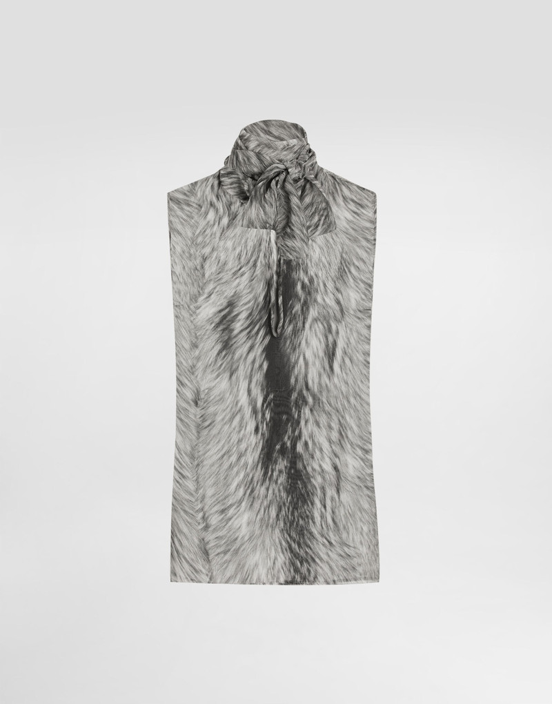 Fur-print chiffon pussy-bow shirt 1