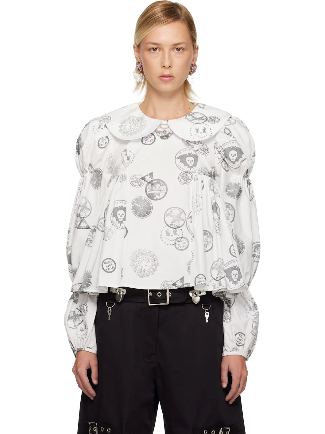 White Willa Stamped Blouse - 1