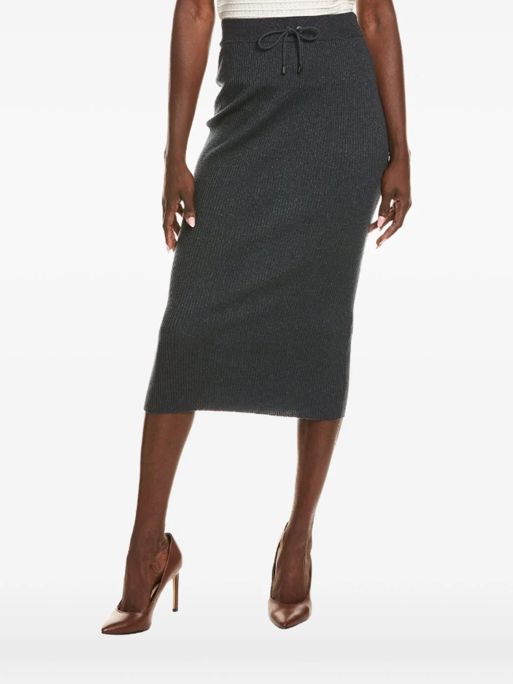 ribbed drawstring-waist skirt - 1