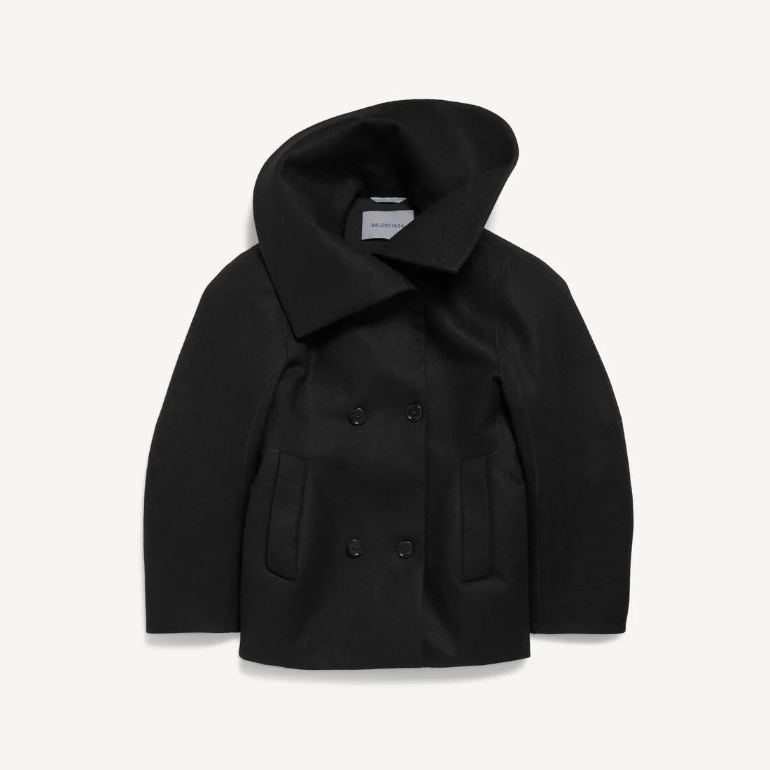 Women's High Collar Peacoat in Black - 1