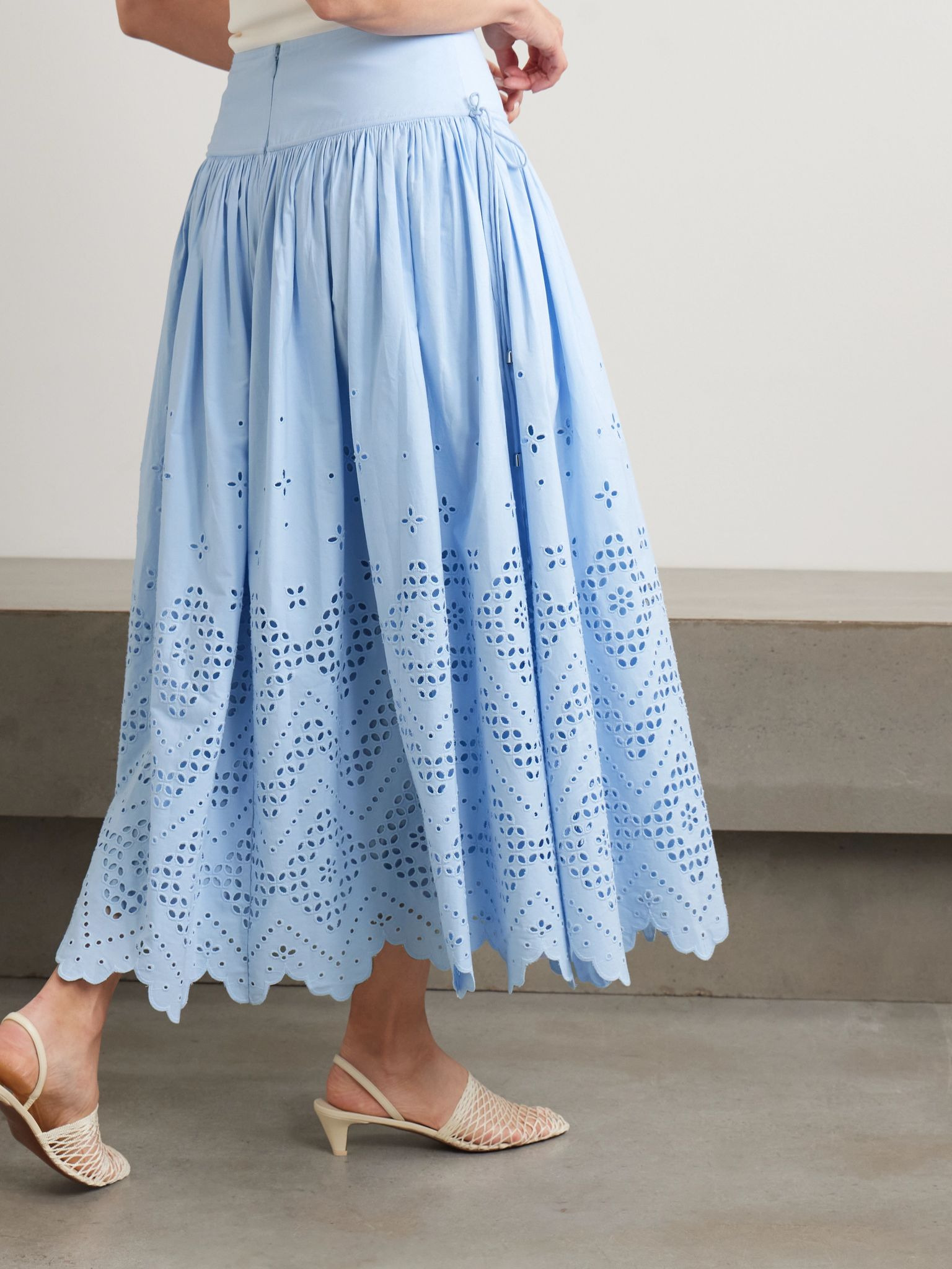 Broderie anglaise cotton midi skirt Blue - 3