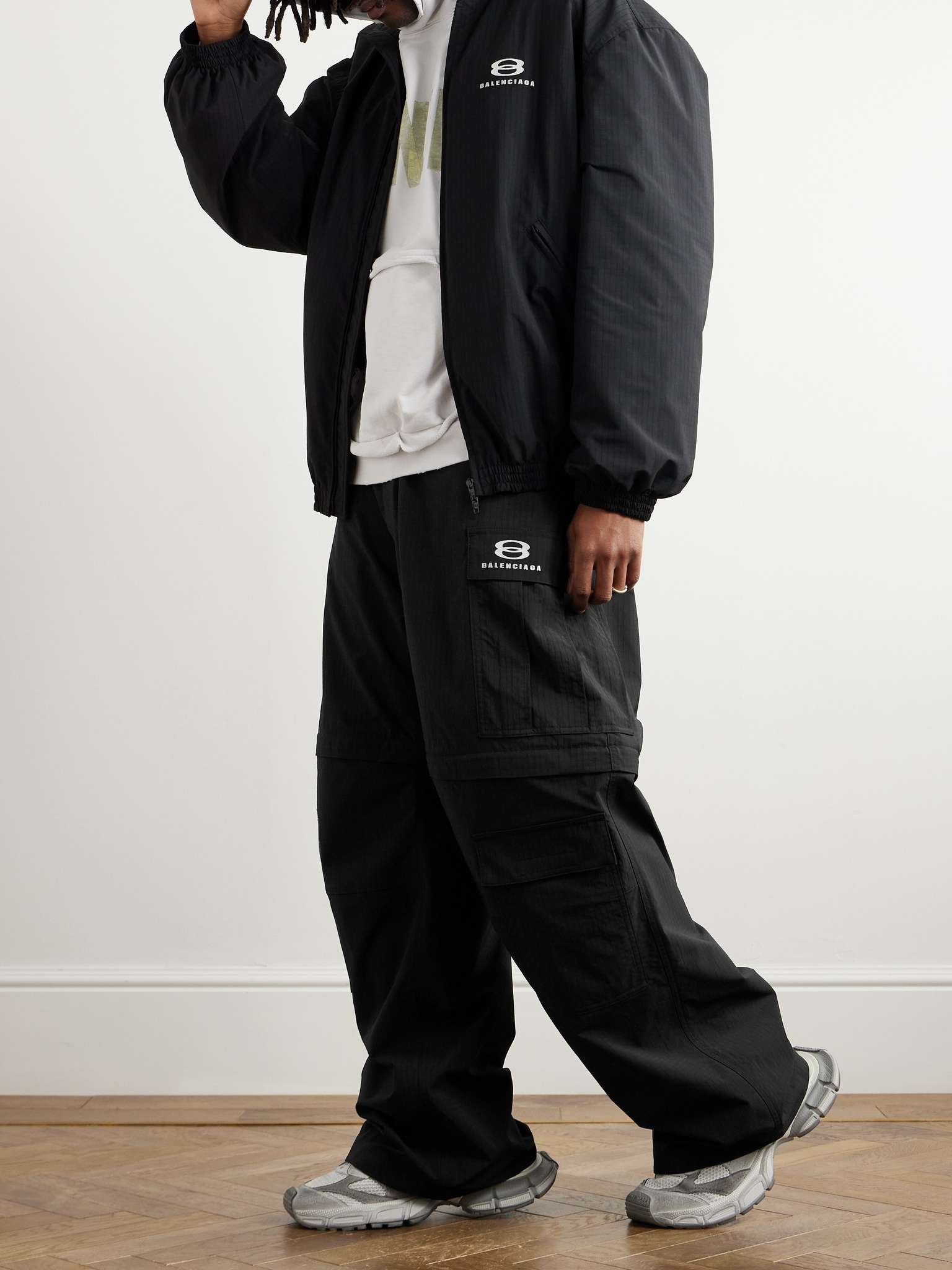 Wide-Leg Logo-Embroidered Ripstop Cargo Trousers - 2