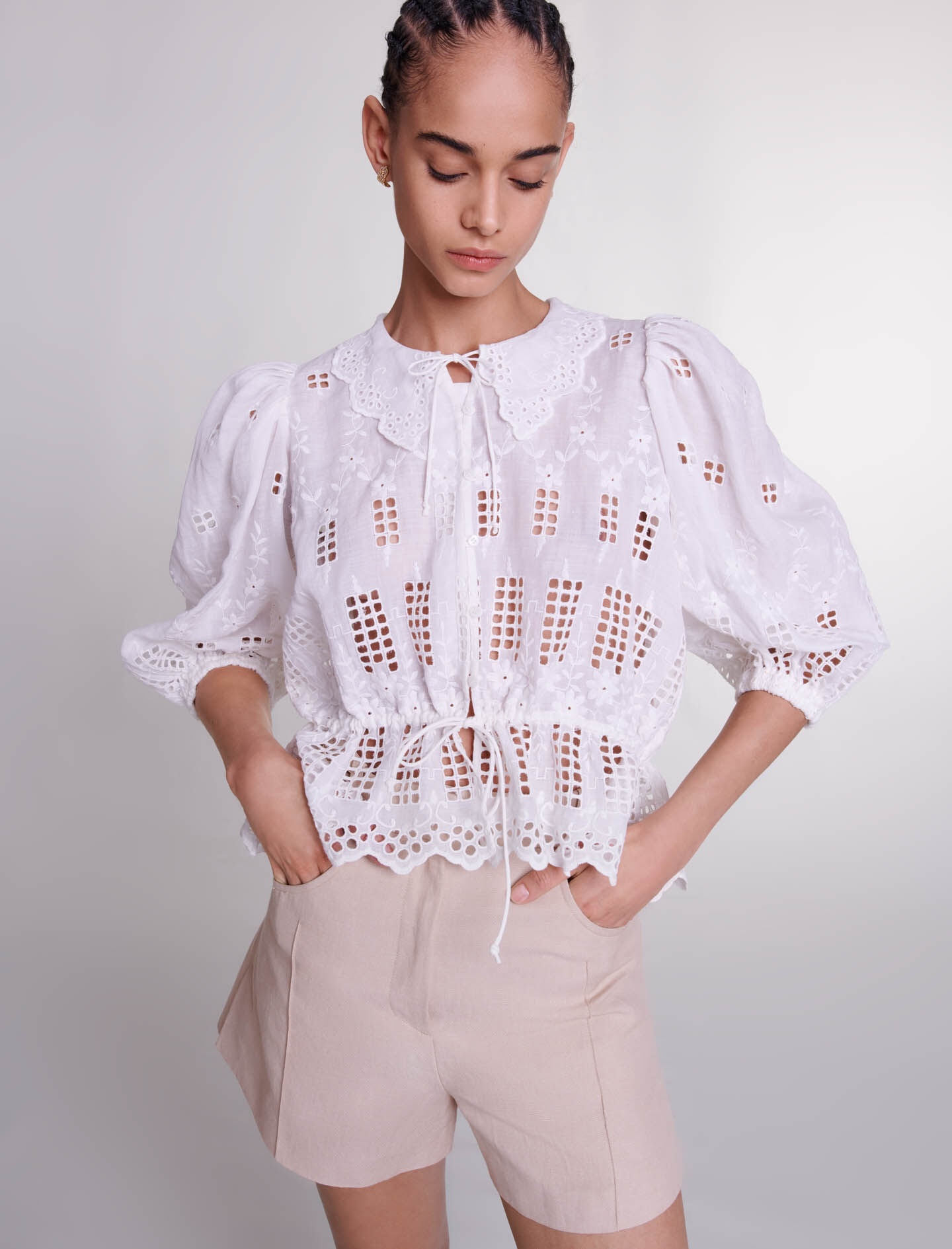 Embroidered ramie blouse - 8