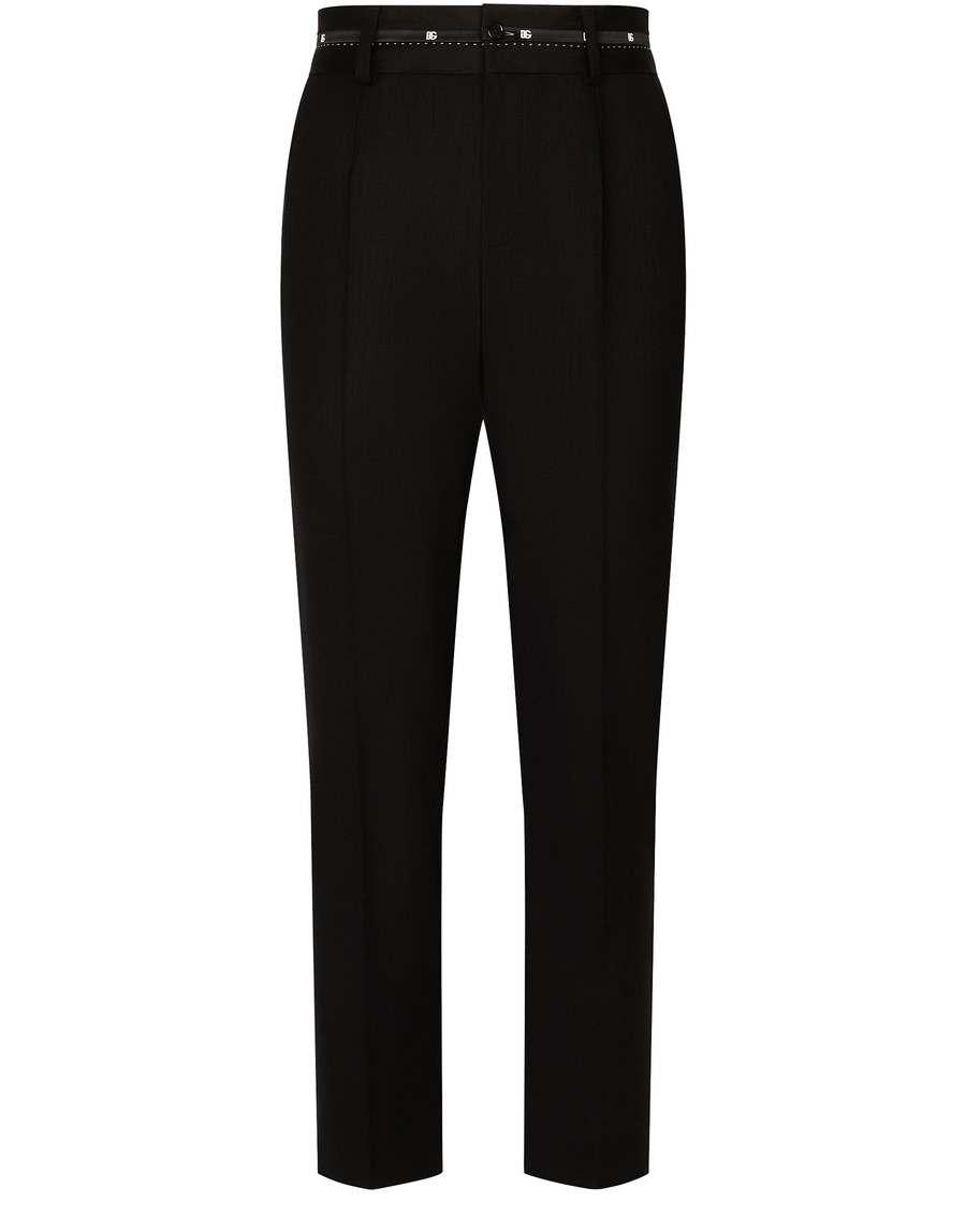 Stretch wool pants with branded waistband - 1