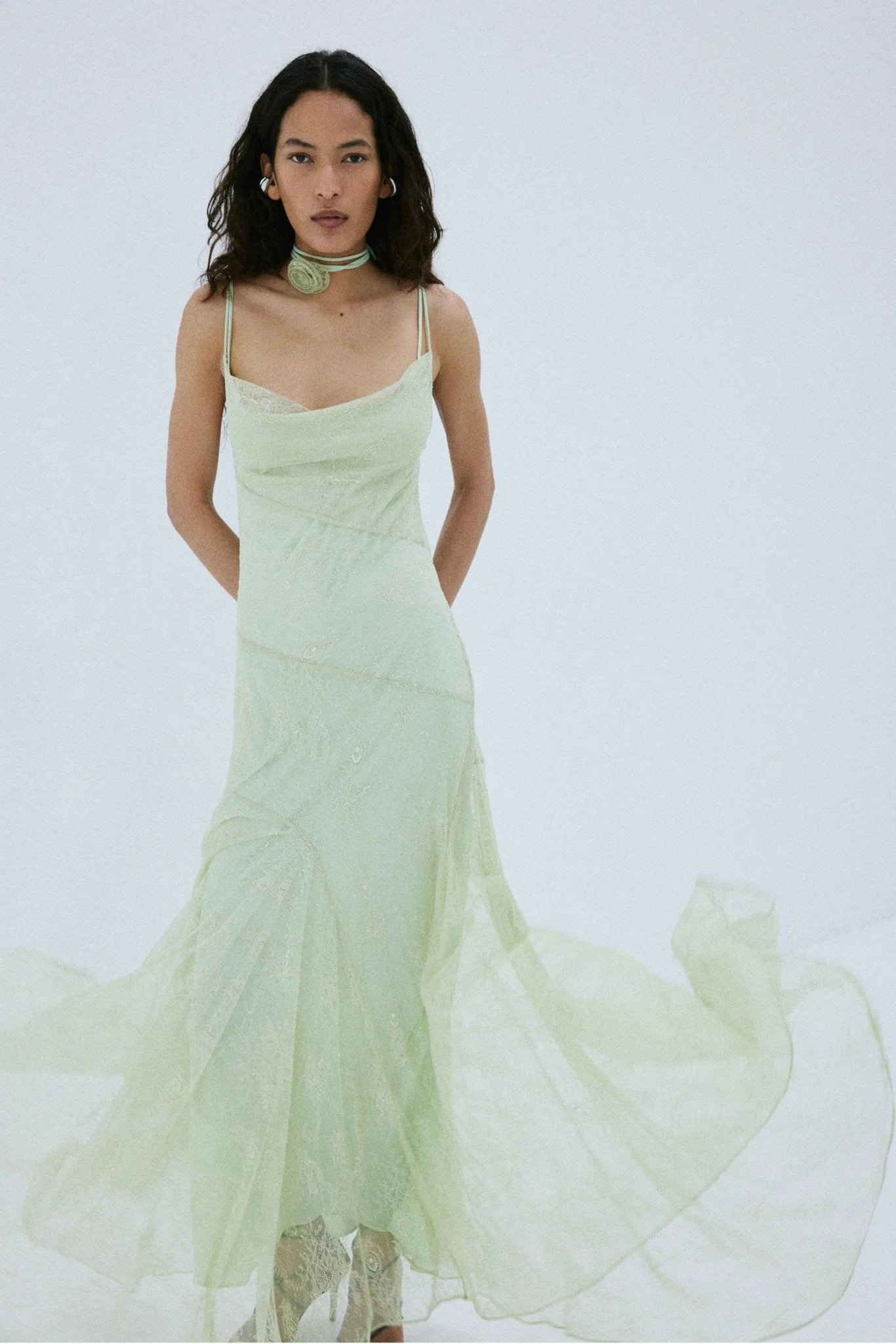 CALIMA MAXI DRESS IN MINT GREEN FINE LACE - 1
