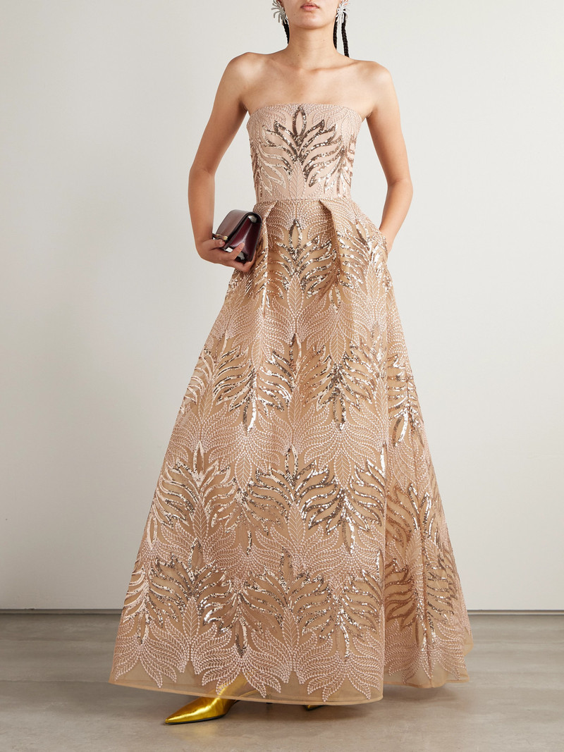 ELIE SAAB Pleated Sequined Embroidered Tulle Gown outlook