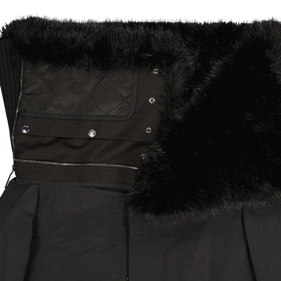 Burberry Men's Black Deconstructed Faux Fur Nylon Coat - 7