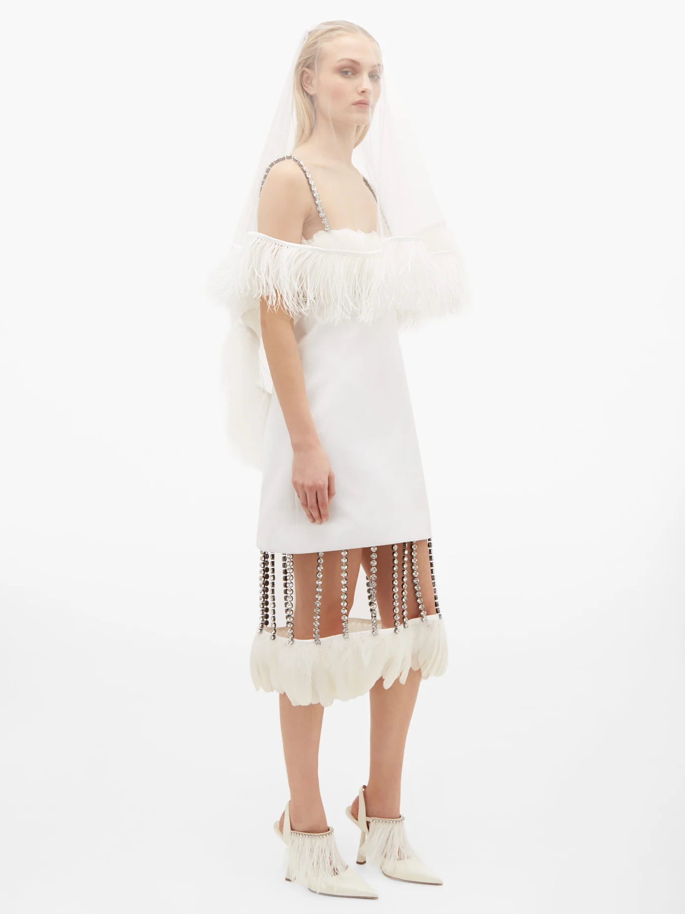 Ostrich feather-trimmed short tulle veil - 5