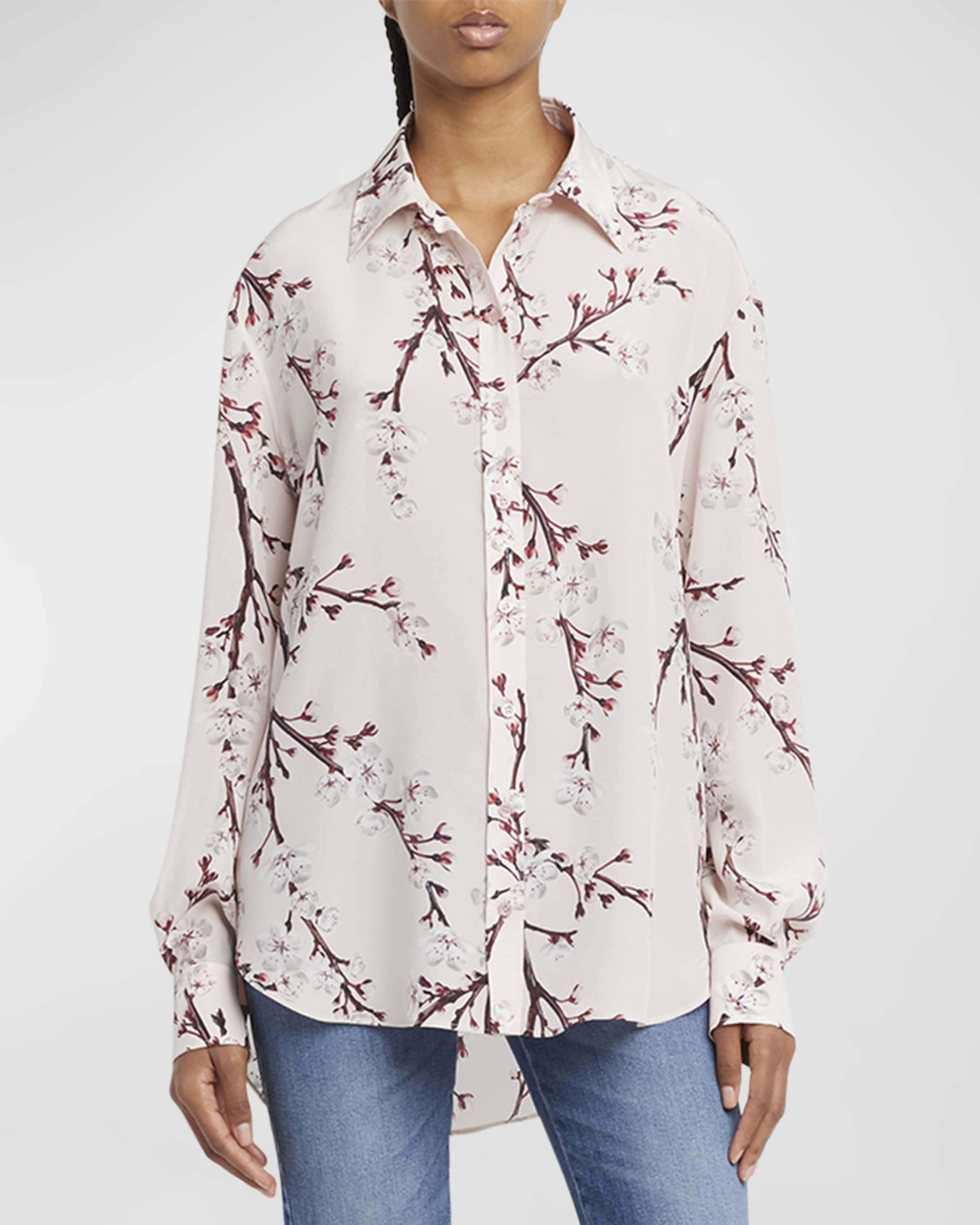 Cherry Blossom Print Button-Front Blouse - 2