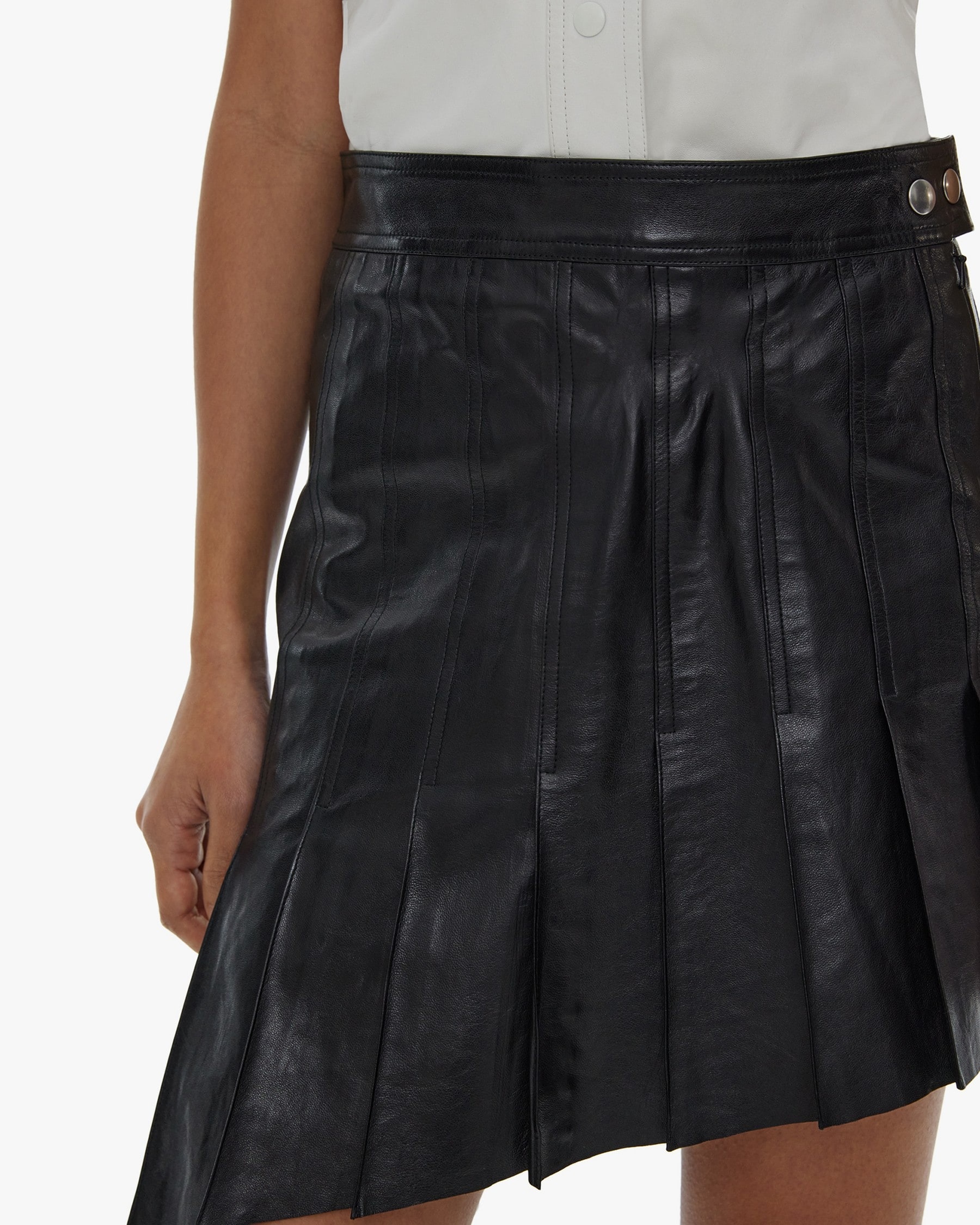 PLEATED ASYMMETRICAL LEATHER SKIRT - 6