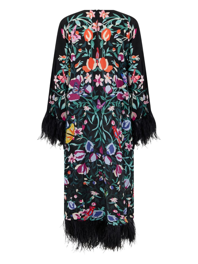 Valentino feather-trim floral dress outlook