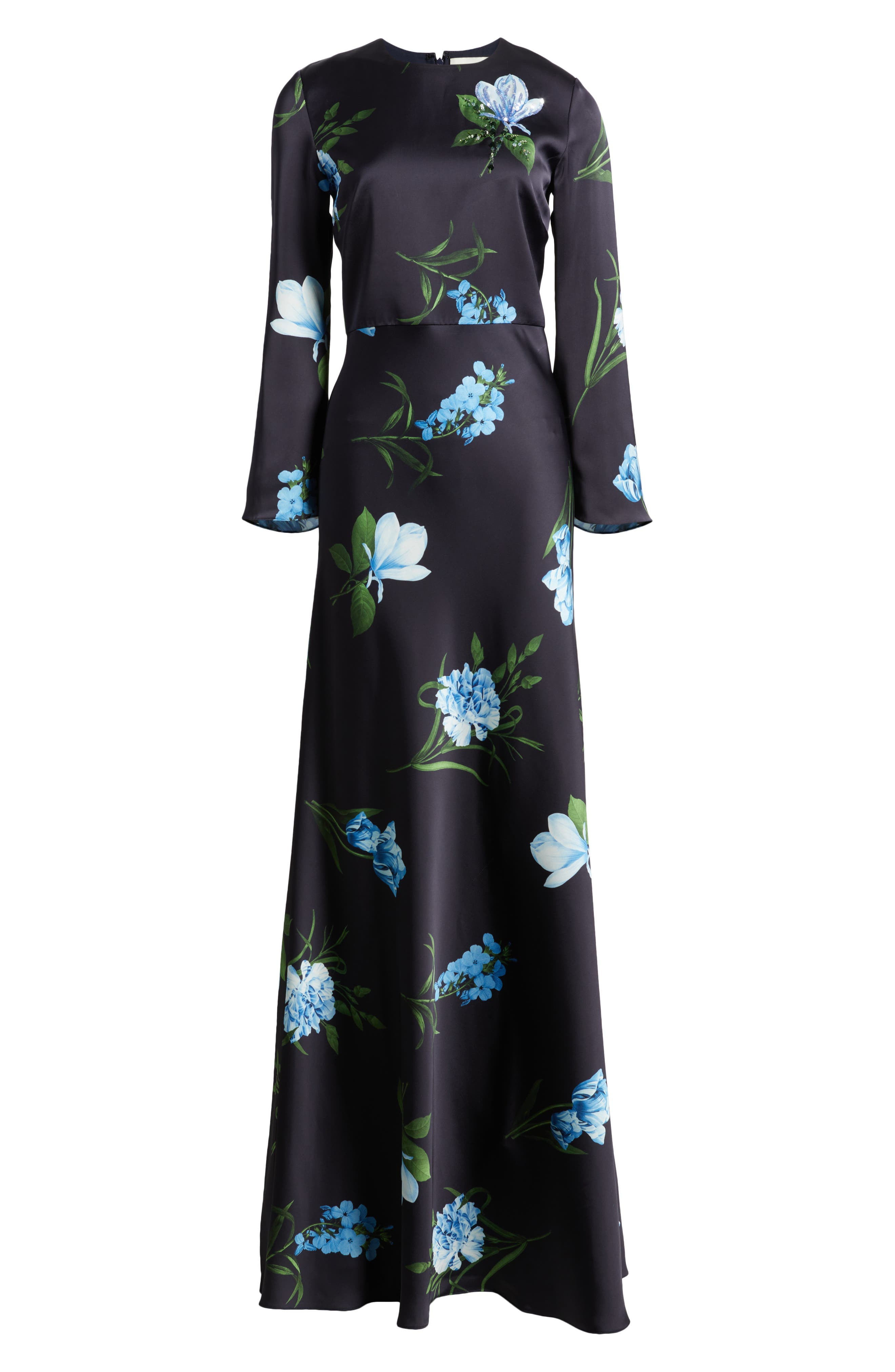 Sachin & Babi Alex Sequin Floral Long Sleeve Satin Crepe Gown in Night Sky Blue Oculata at Nordstrom - 5
