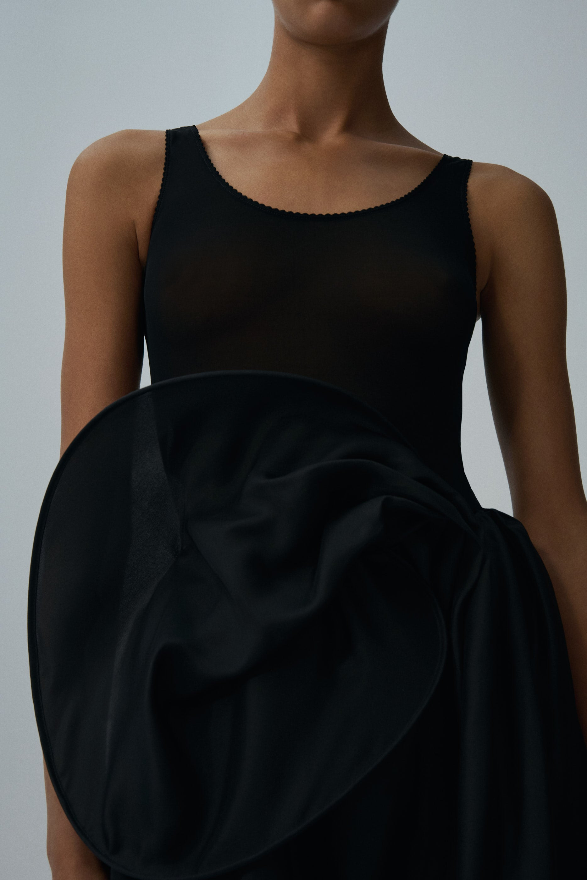 Mesh scalloped bodysuit in black - 4