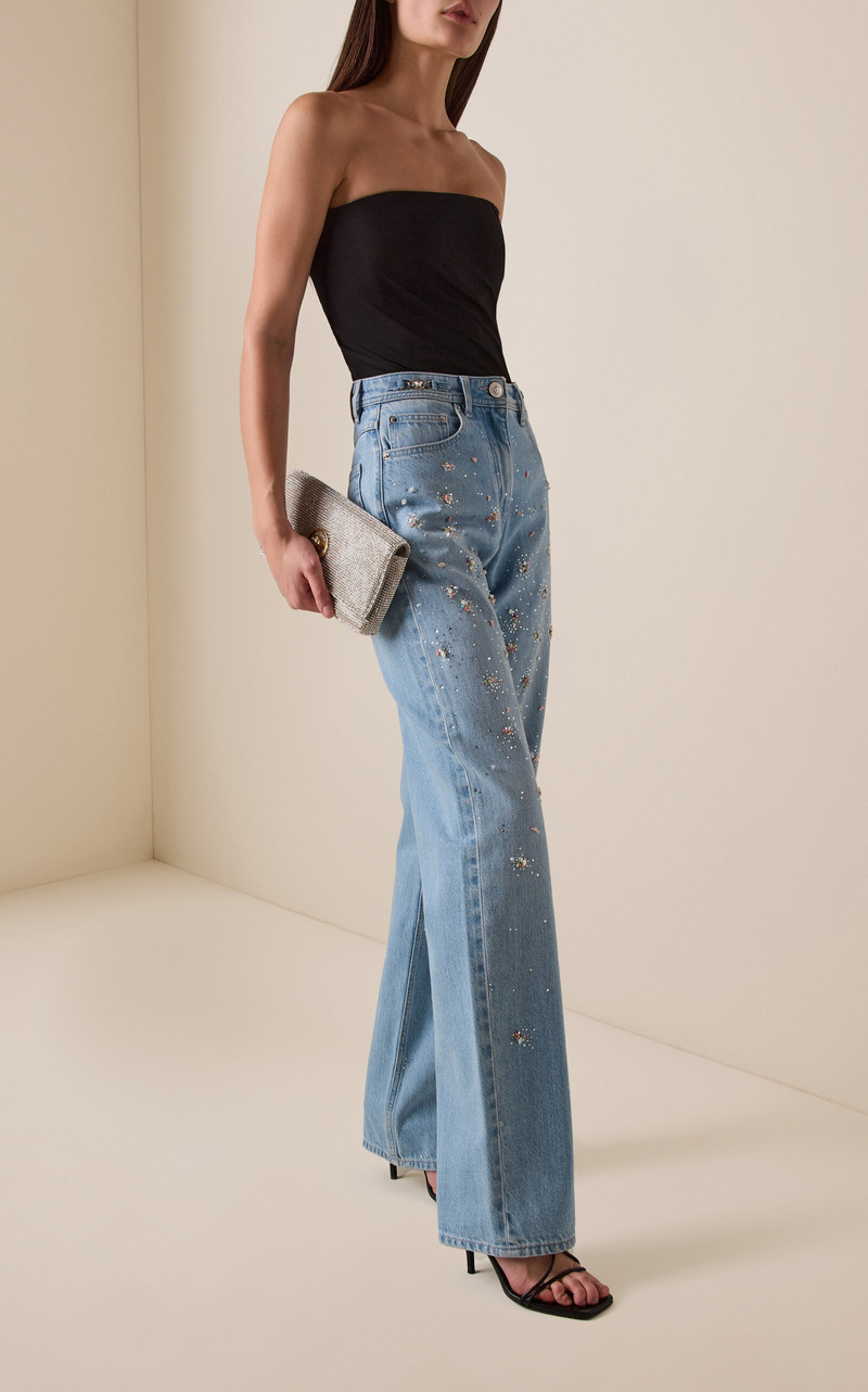 VERSACE Embellished Rigid High-Rise Straight-Leg Jeans blue outlook