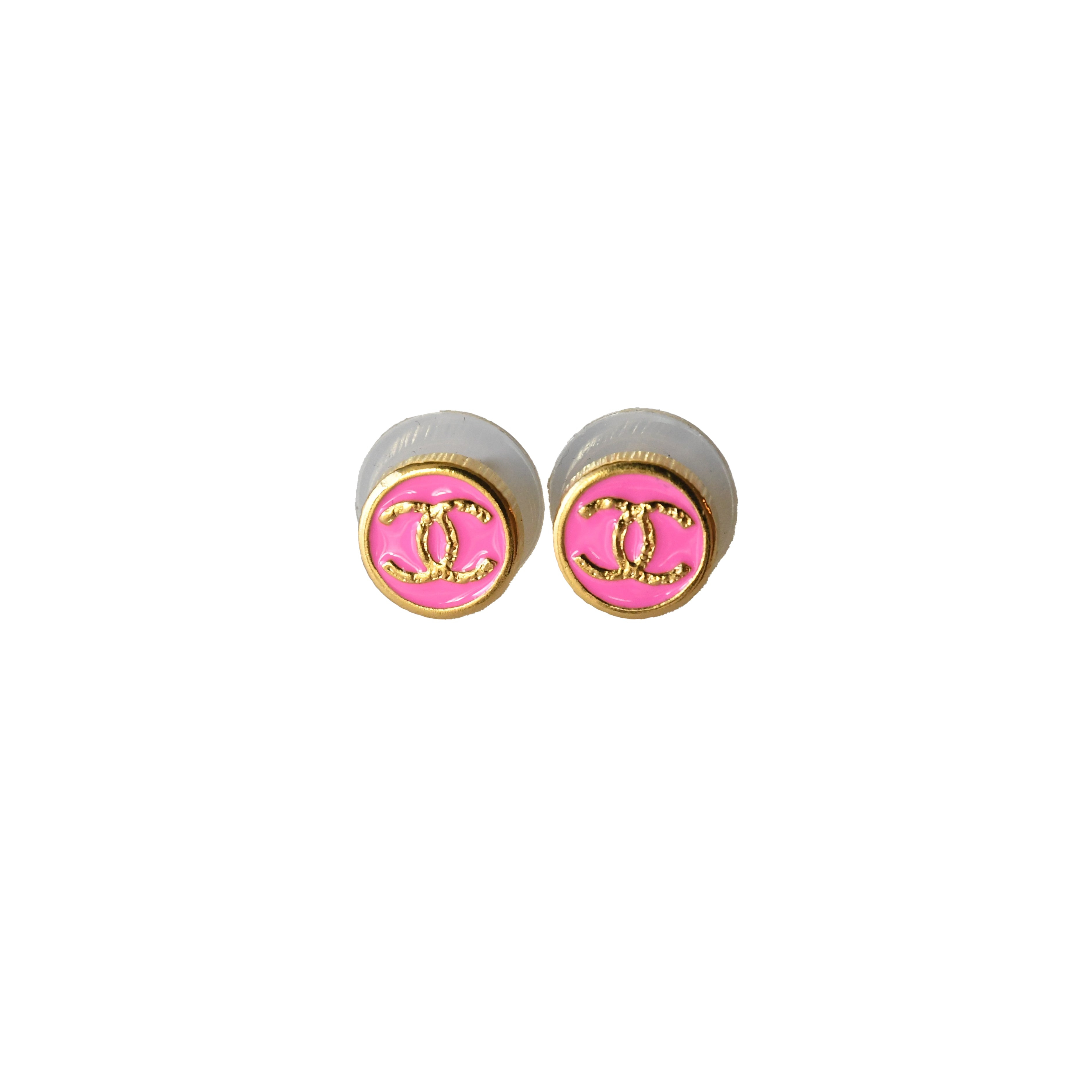 Chanel CC Mini Round Earrings Gold Pink - 2