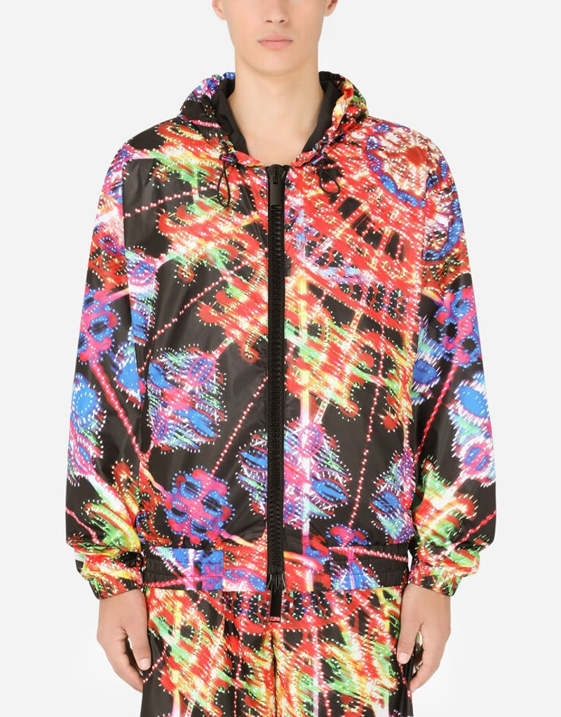 Illumination-print nylon jacket with hood 2
